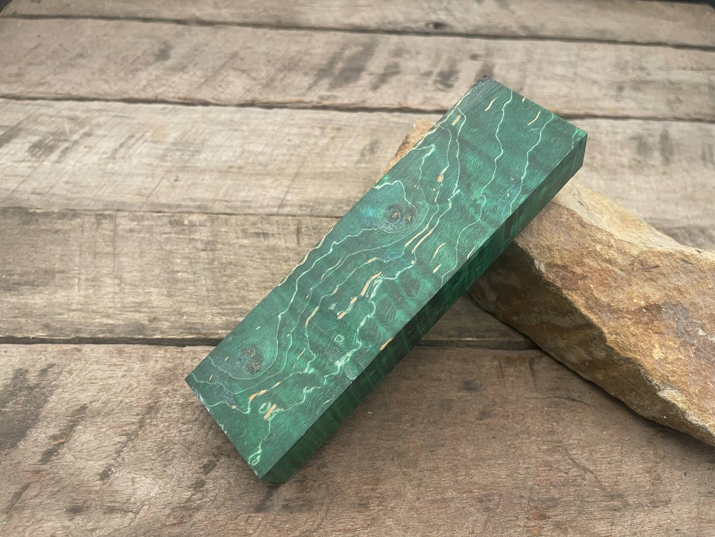 Stabilized Green Curly Maple Block - Knife Handles
