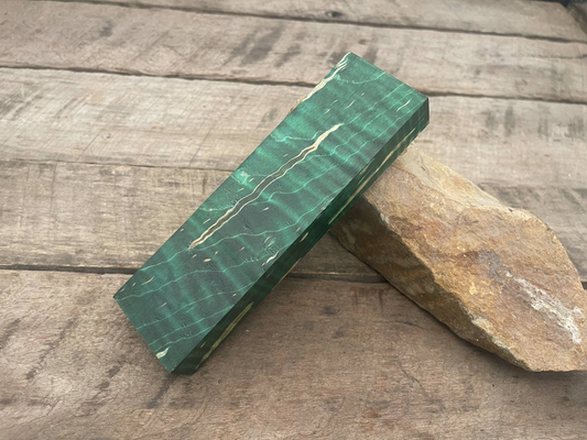 Stabilized Green Curly Maple Ambrosia Block - Knife Handles