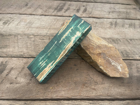 Stabilized Blue/Green Curly Maple Ambrosia Block  - Knife Handles