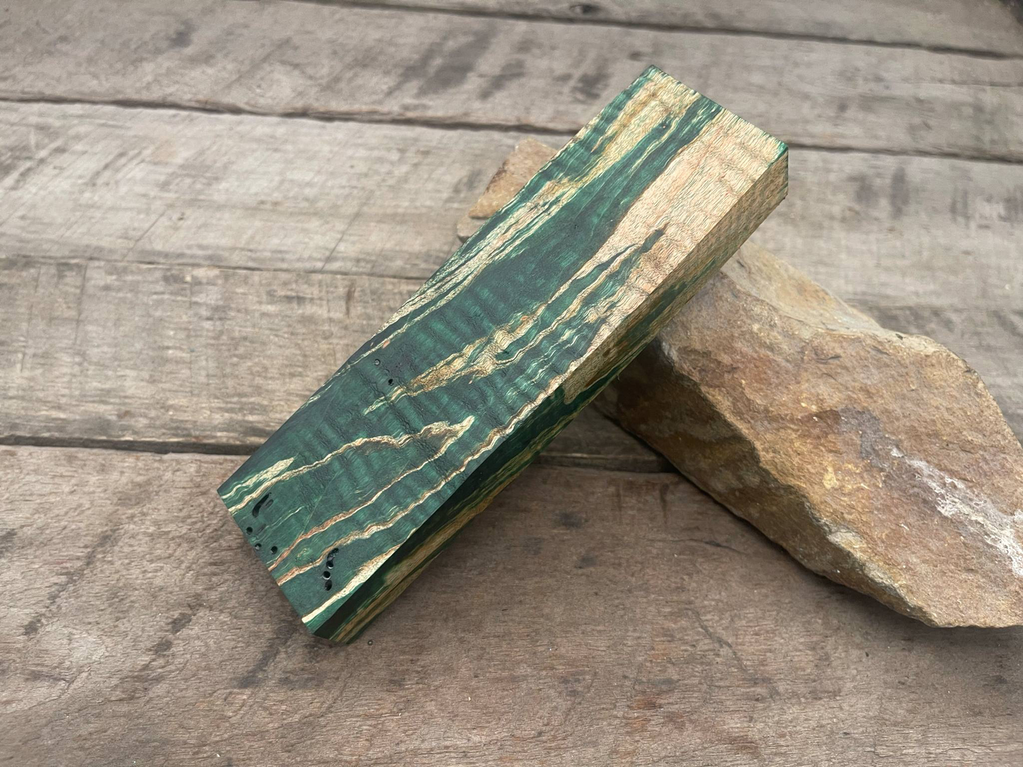 Stabilized Green Curly Maple Ambrosia Block - Knife Handles