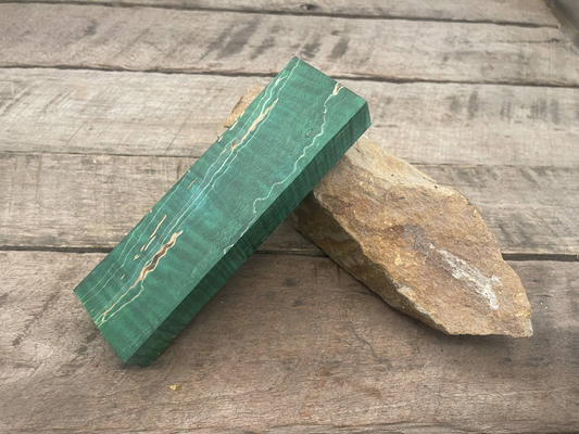 Stabilized Green Curly Maple Ambrosia Block  - Knife Handles