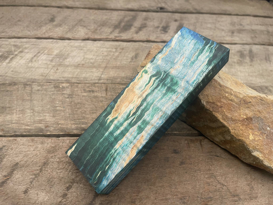 Stabilized Blue/Green Curly Maple Block - Knife Handles