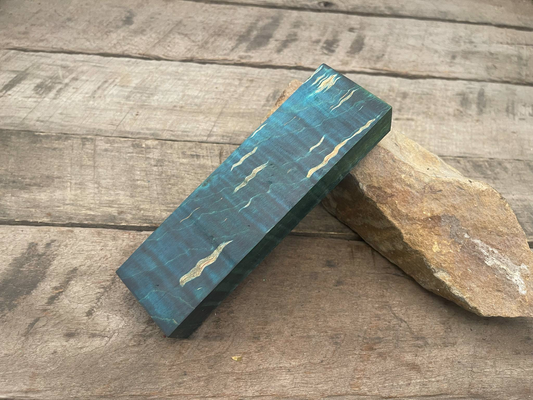 Stabilized Blue/Green Curly Maple Ambrosia Block  - Knife Handles