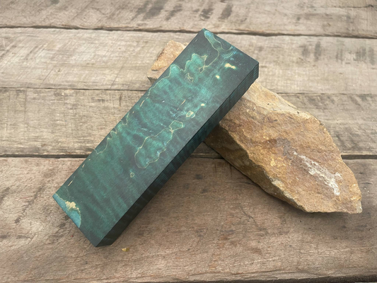 Stabilized Blue/Green Curly Maple Block  - Knife Handles