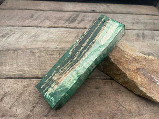 Stabilized Green Curly Maple Ambrosia Block - Knife Handles