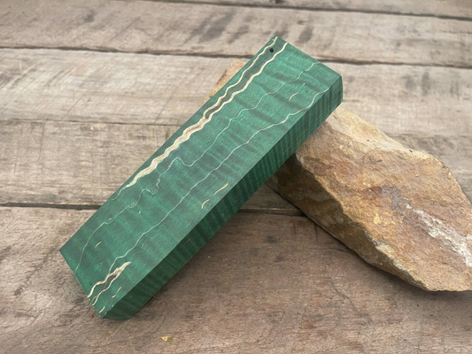 Stabilized Green Curly Maple Ambrosia Block  - Knife Handles