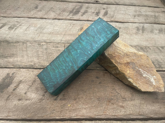 Stabilized Blue/Green Curly Maple Block  - Knife Handles