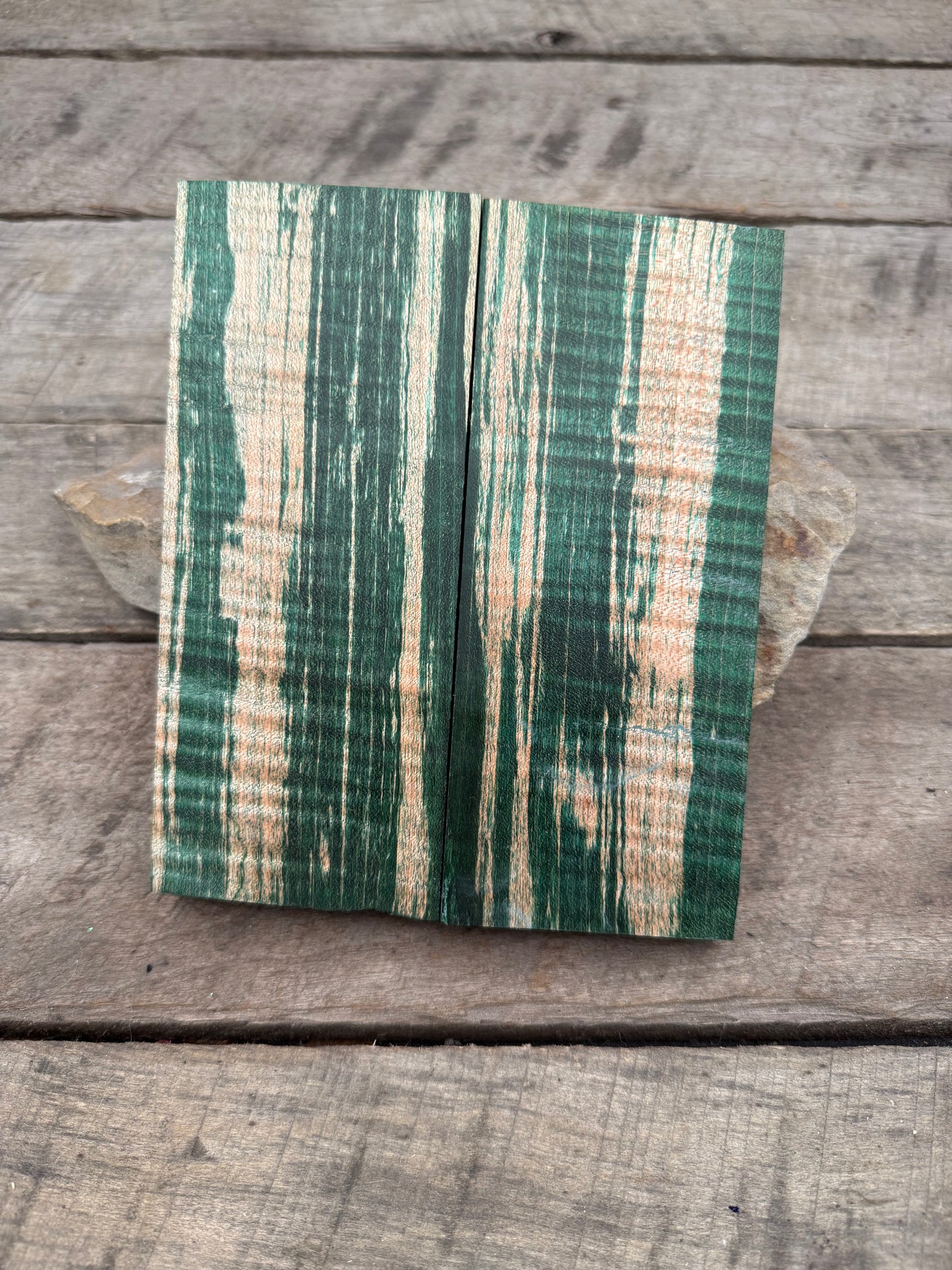 Stabilized Green Curly Maple Ambrosia - Knife Handles